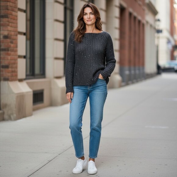 Jennifer Lopez Sequin Sweater XS Gray 193C - Picture 6 of 12